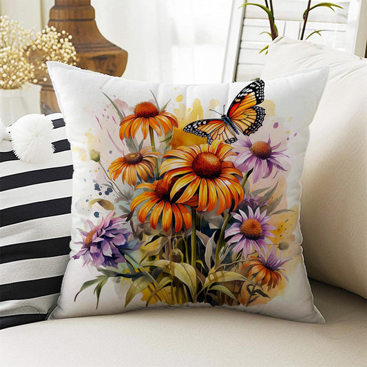Wild Flowers Butterfly Theme Both Side Printed Pillow Cases, Cozy Cottagecore Accent Pillow, Floral Spun Pillow Cushion, Housewarming Gift