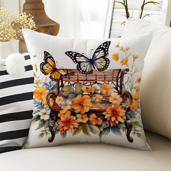 Wild Flowers Butterfly Theme Both Side Printed Pillow Cases, Cozy Cottagecore Accent Pillow, Floral Spun Pillow Cushion, Housewarming Gift
