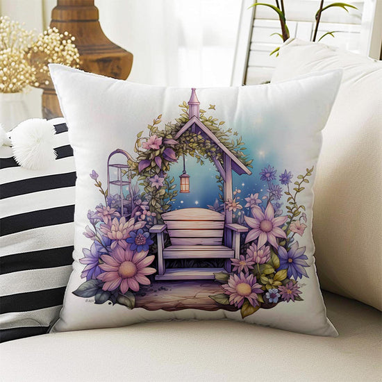 Purple Flowers Farmhouse Theme Both Side Printed Pillow Cases, Cozy Cottagecore Accent Pillow, Floral Spun Pillow Cushion, Housewarming Gift