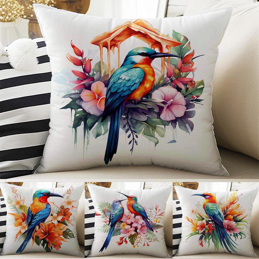 Flowers Bird House Theme Both Side Printed Pillow Cases, Cozy Cottagecore Accent Pillow, Bird Spun Pillow Cushion, Housewarming Gift