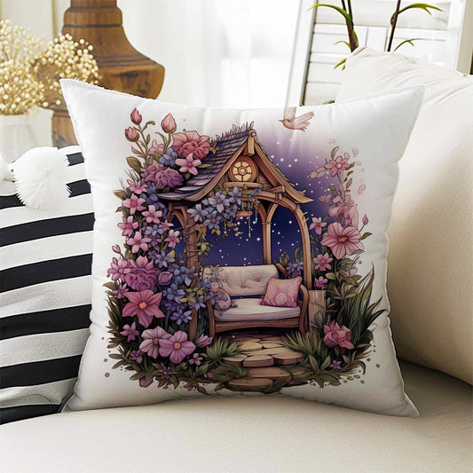 Purple Flowers Farmhouse Pillow Cases, Both Sides Printed Cozy Cottagecore Accent Cushion Cover, Floral Spun Pillow, Housewarming Gift
