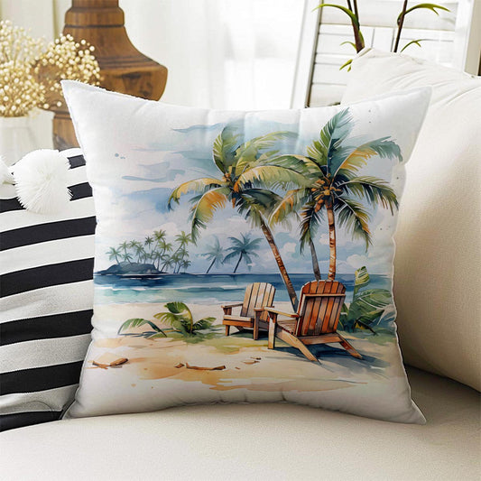 Tropical Summer Beach Theme Both Side Printed Pillow Cases, Cozy Cottagecore Accent Pillow, Tropic Spun Pillow Cushion, Housewarming Gift