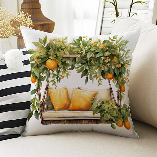 Orange Farmhouse Garden Both Side Printed Pillow Cases, Cozy Cottagecore Accent Pillow, Fruits Garden Spun Pillow Cushion, Housewarming Gift