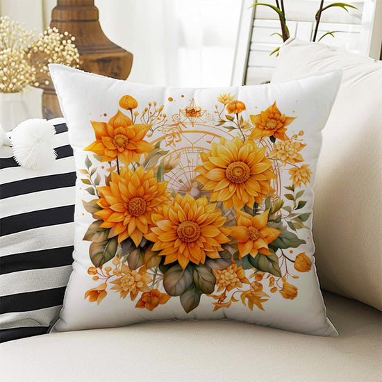 Yellow Flowers Garden Both Side Printed Pillow Cases, Cozy Cottagecore Accent Pillow, Floral Garden Spun Pillow Cushion, Housewarming Gift