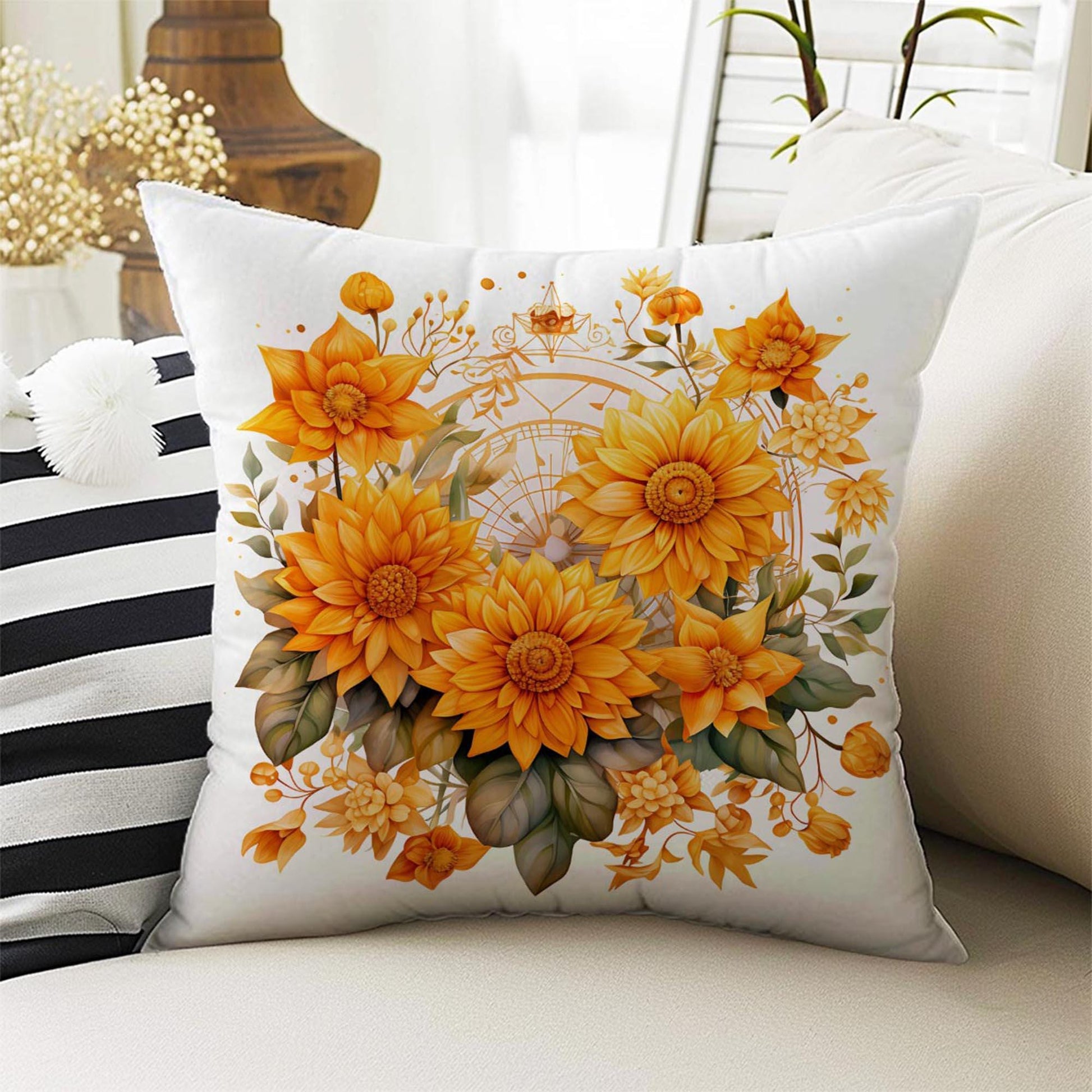 Yellow Flowers Garden Both Side Printed Pillow Cases, Cozy Cottagecore Accent Pillow, Floral Garden Spun Pillow Cushion, Housewarming Gift
