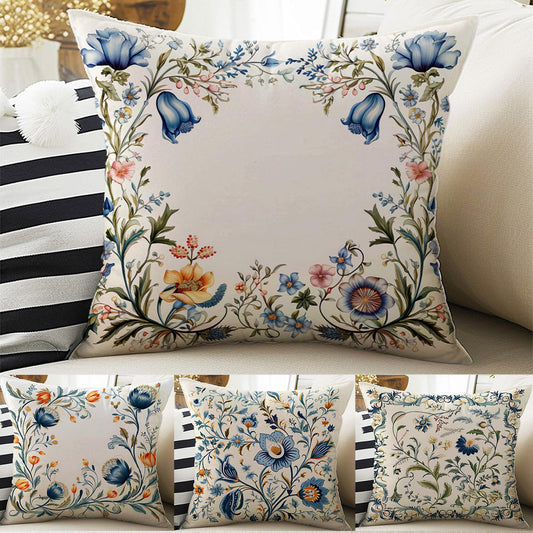 Vintage Retro Flowers Both Side Printed Pillow Cases, Cozy Cottagecore Accent Pillow, Turkish Floral Spun Pillow Cushion, Housewarming Gift