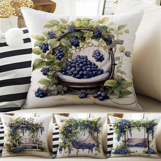 Grapes Garden Floral Both Side Printed Pillow Cases, Cozy Cottagecore Accent Pillow, Fruits Garden Spun Pillow Cushion, Housewarming Gift