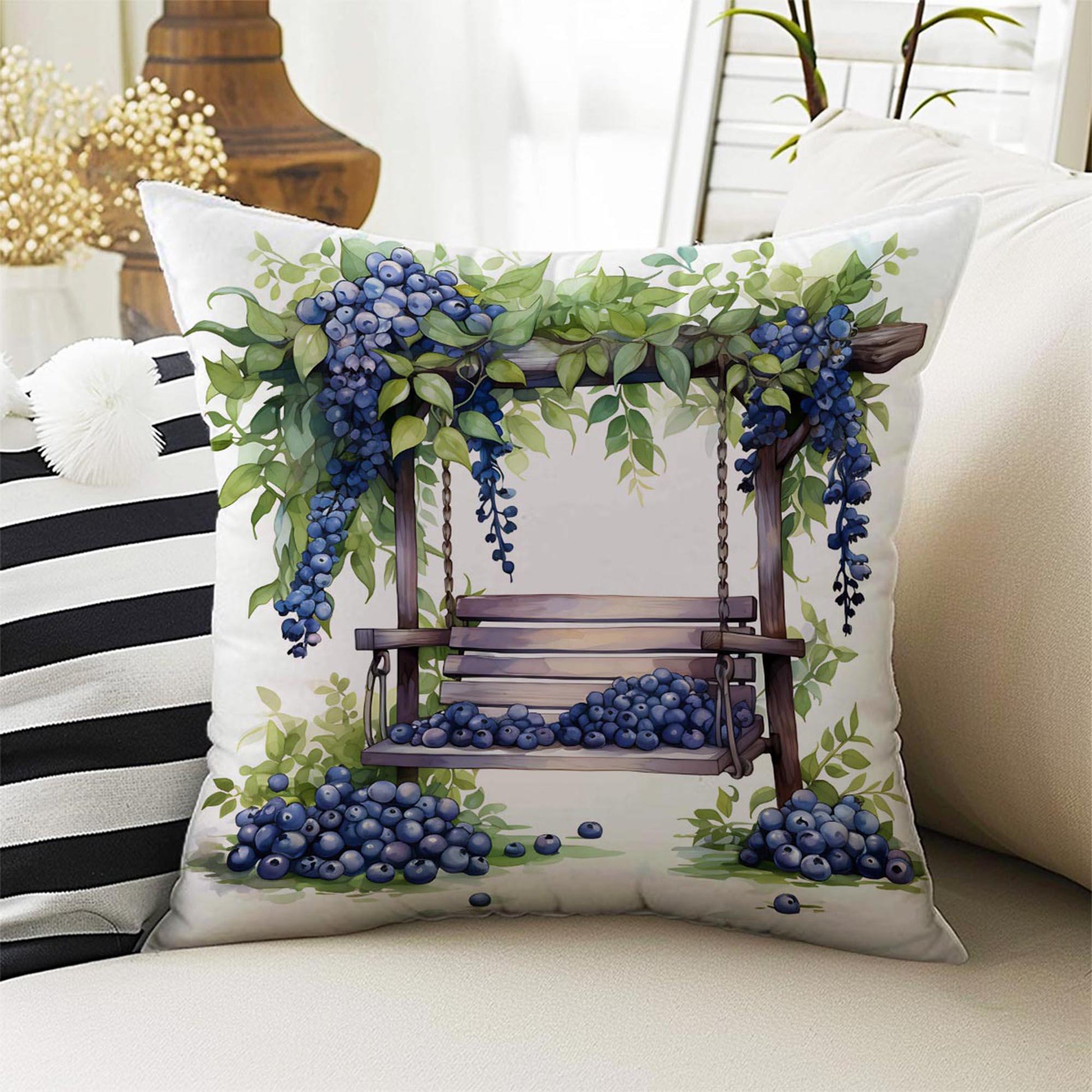 Grapes Garden Floral Both Side Printed Pillow Cases, Cozy Cottagecore Accent Pillow, Fruits Garden Spun Pillow Cushion, Housewarming Gift