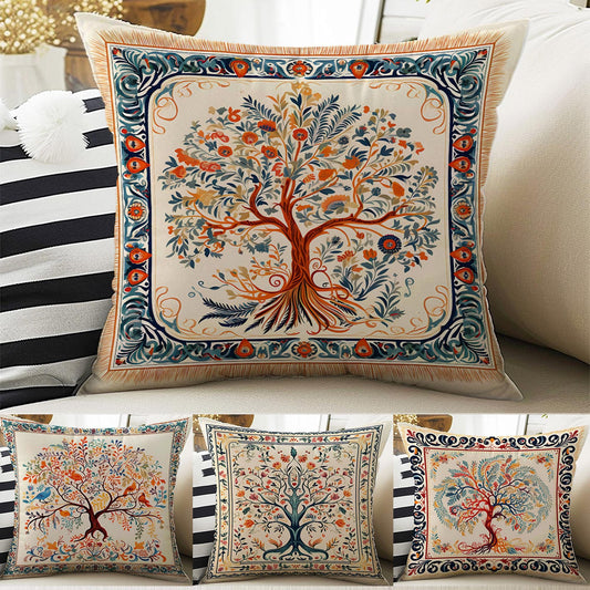Tree Of Life Retro Both Side Printed Pillow Cases, Cozy Cottagecore Accent Pillow, Tree Floral Spun Pillow Cushion, Housewarming Gift