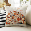 Vintage Retro Houses Town Both Side Printed Pillow Cases, Cozy Cottagecore Accent Pillow, City Spun Pillow Cushion, Housewarming Gift