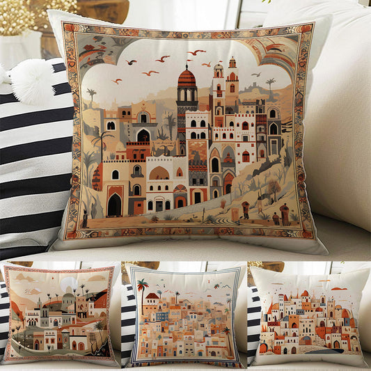 Vintage Retro Houses Town Both Side Printed Pillow Cases, Cozy Cottagecore Accent Pillow, City Spun Pillow Cushion, Housewarming Gift