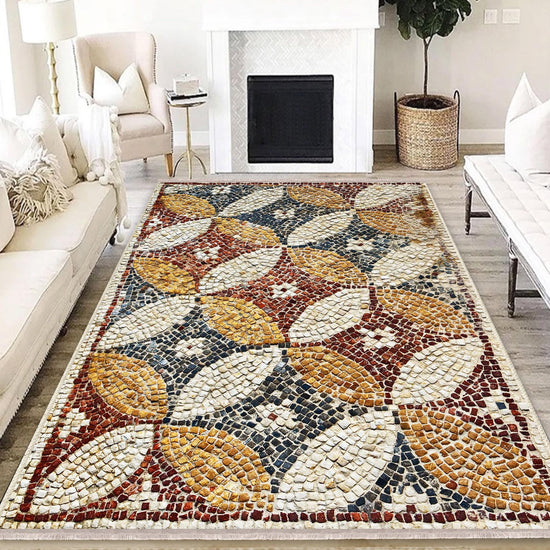 Authentic Ethnic Retro Persian Anatolian Turkish Kilim Area Rug, Washable Non Slip Living Room Rugs with pillow case gift, Mosaic Stones Rug