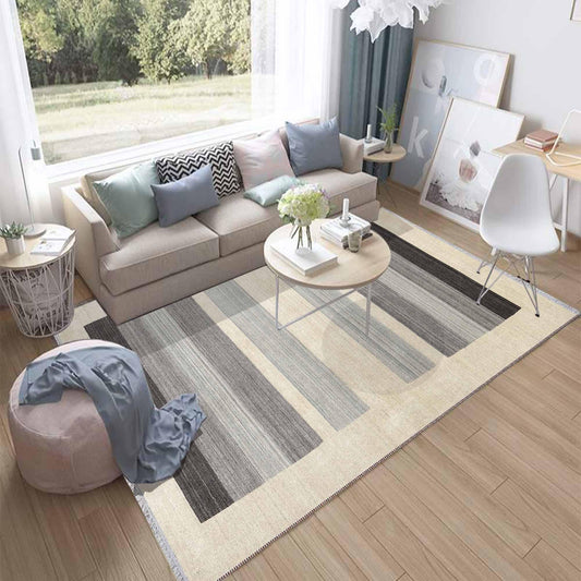 Cream Gray Lines Modern Design Area Rug Runner, Geometric Accent Carpet, Unique Room Mat, Washable Anti-Slip Rug with pillow case gift