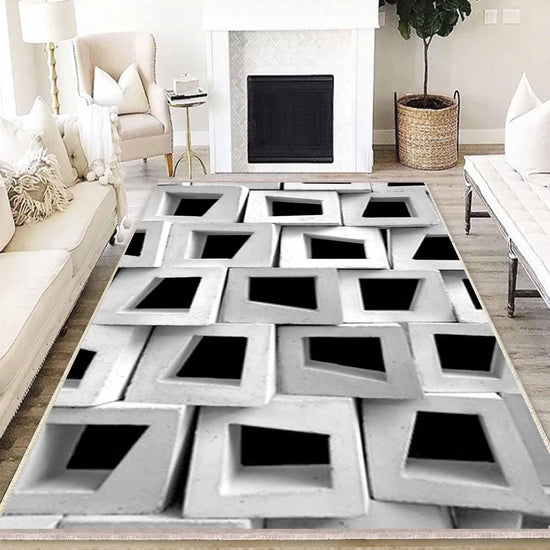 Black White Cubes Modern Design Area Rug Runner, Geometric Abstract Carpet, Unique Room Mat, Washable Anti-Slip Rug with pillow case gift