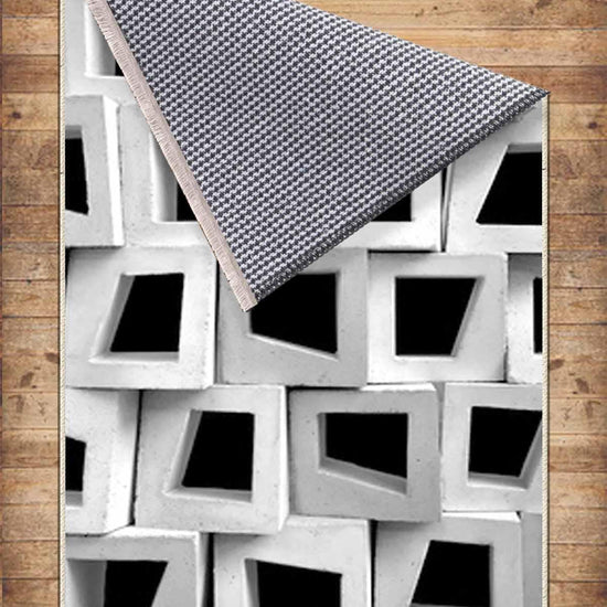 Black White Cubes Modern Design Area Rug Runner, Geometric Abstract Carpet, Unique Room Mat, Washable Anti-Slip Rug with pillow case gift