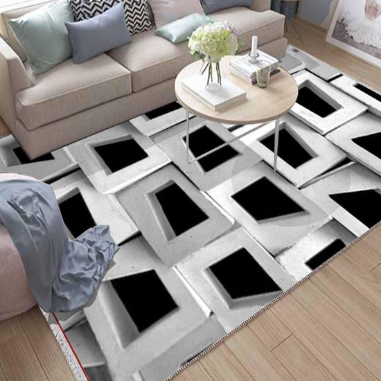 Black White Cubes Modern Design Area Rug Runner, Geometric Abstract Carpet, Unique Room Mat, Washable Anti-Slip Rug with pillow case gift