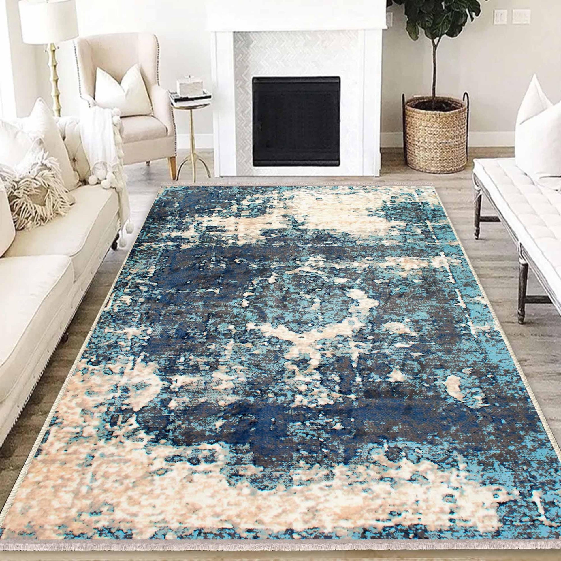 Green Blue Cream Modern Design Area Rug Runner, Geometric Accent Carpet, Unique Room Mat, Washable Anti-Slip Rug with pillow case gift