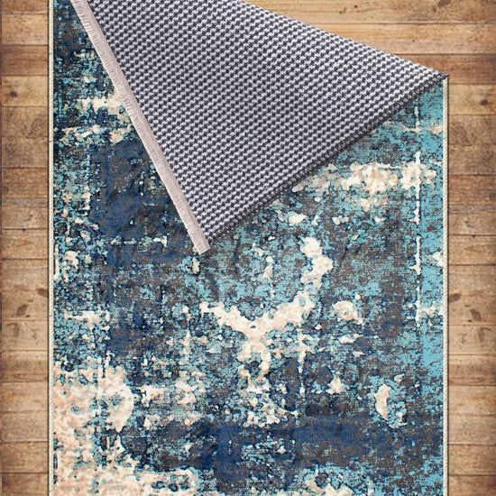 Green Blue Cream Modern Design Area Rug Runner, Geometric Accent Carpet, Unique Room Mat, Washable Anti-Slip Rug with pillow case gift