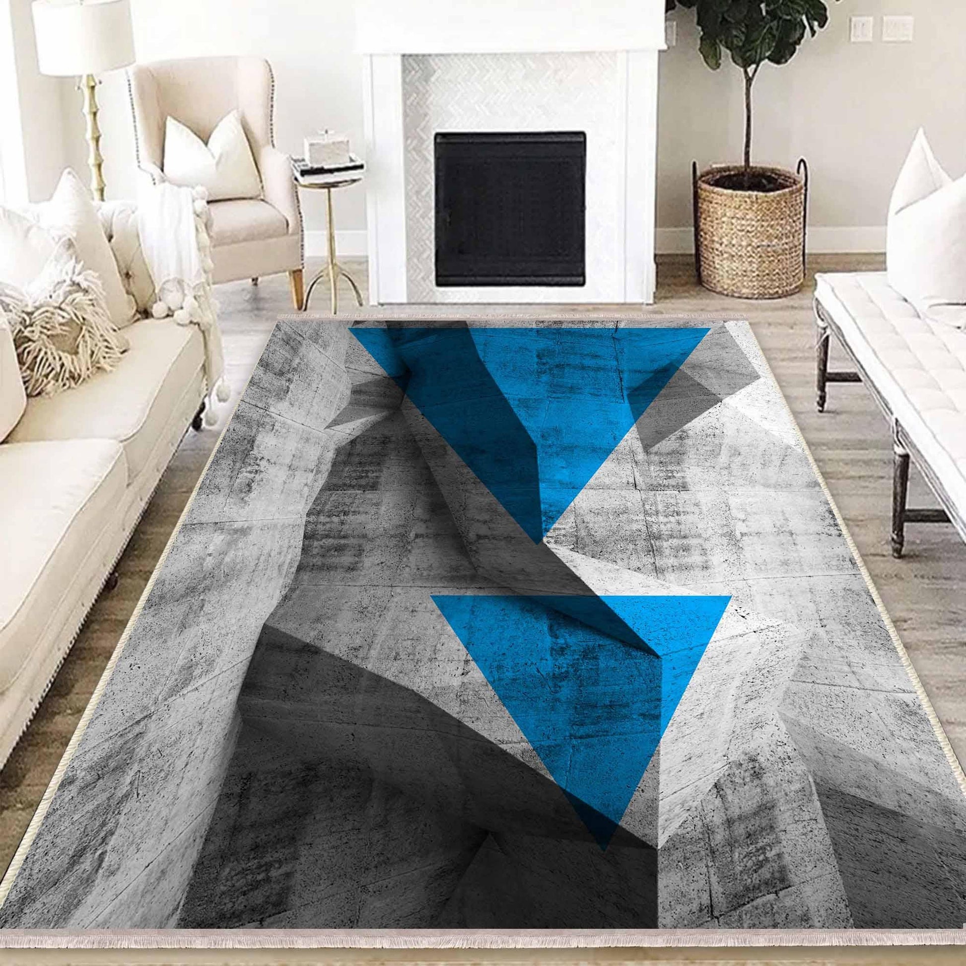 Blue Gray Arrow Modern Design Area Rug Runner, Geometric Abstract Carpet, Unique Room Mat, Washable Anti-Slip Rug with pillow case gift