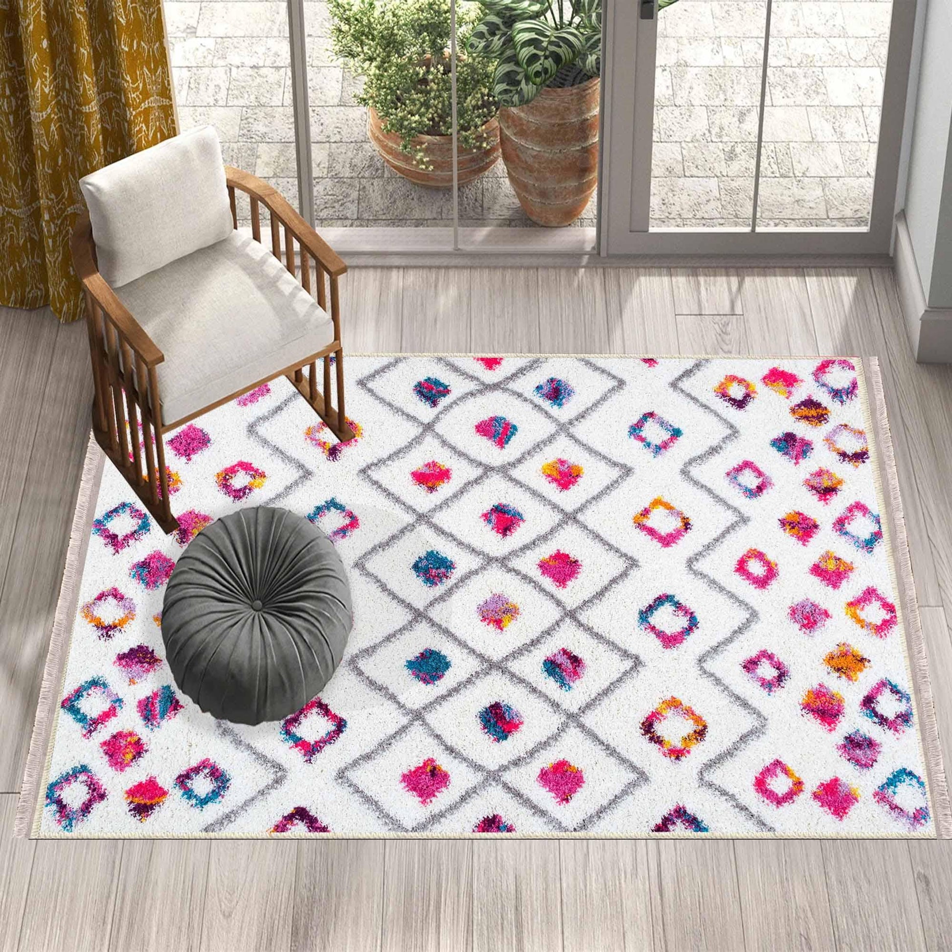 Colorful Nordic Modern Design Area Rug Runner, Geometric Accent Carpet, Unique Room Mat, Washable Anti-Slip Rug with pillow case gift