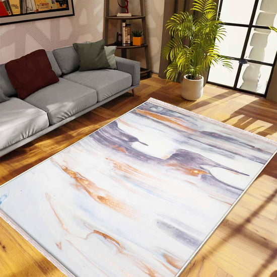 Orange Gray Marble Runner Rug, Modern Geometric Accent Carpet, Washable Anti-Slip Area Rug with Pillowcase Gift