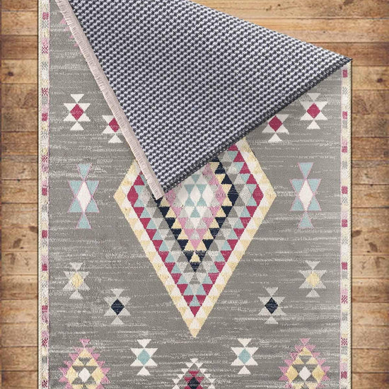 Gray Pink Aztec Modern Design Area Rug Runner, Geometric Accent Carpet, Unique Room Mat, Washable Anti-Slip Rug with pillow case gift