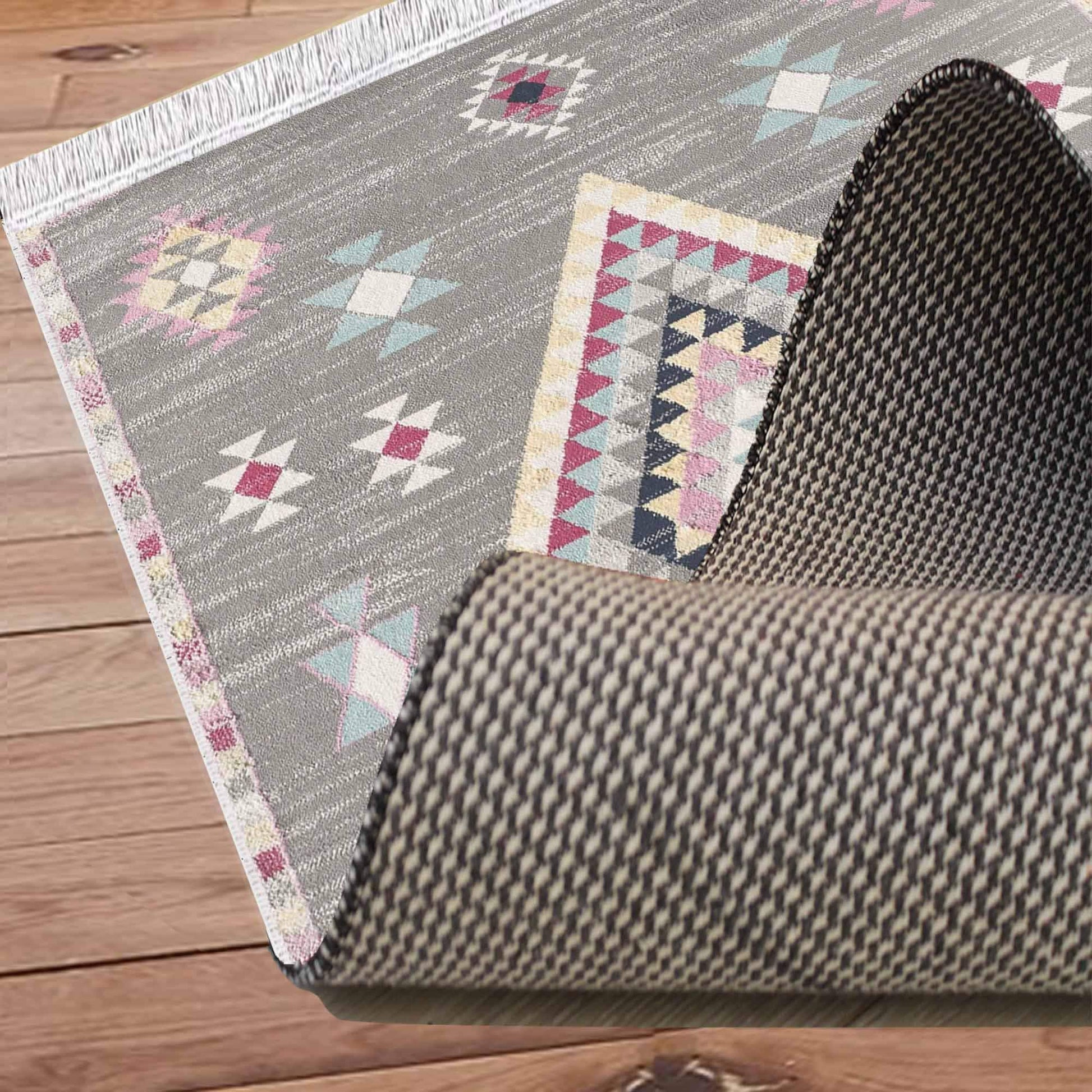 Gray Pink Aztec Modern Design Area Rug Runner, Geometric Accent Carpet, Unique Room Mat, Washable Anti-Slip Rug with pillow case gift