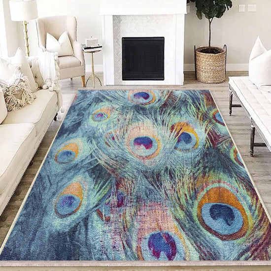 Peacock Feathers Modern Design Area Rug Runner, Accent Carpet, Unique Room Mat, Washable Anti-Slip Rug with pillow case gift