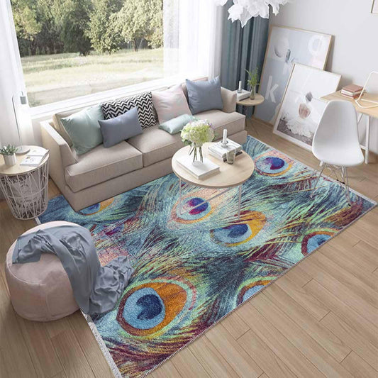 Peacock Feathers Modern Design Area Rug Runner, Accent Carpet, Unique Room Mat, Washable Anti-Slip Rug with pillow case gift