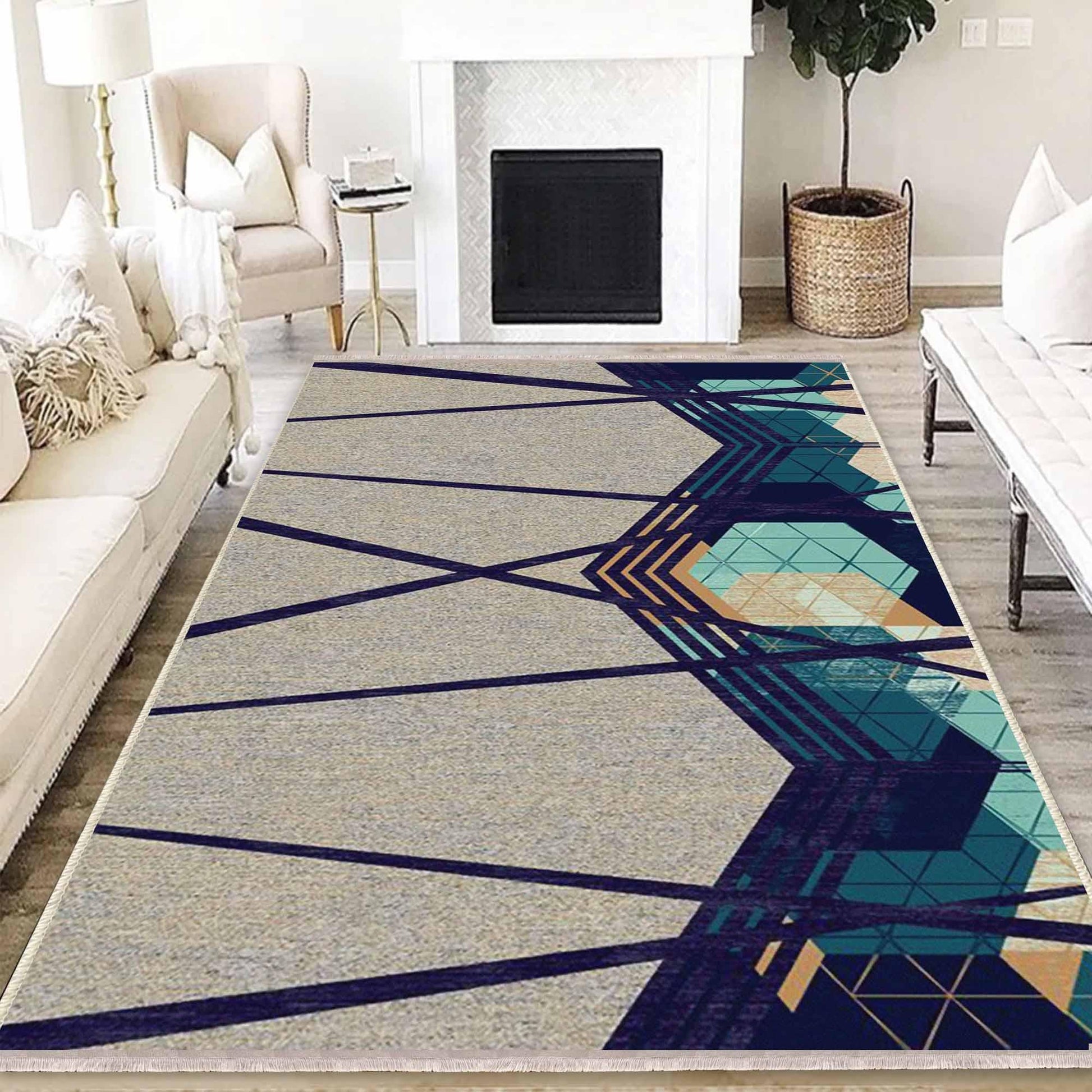 Gray Green Modern Design Area Rug Runner, Geometric Accent Carpet, Unique Room Mat, Washable Anti-Slip Rug with pillow case gift