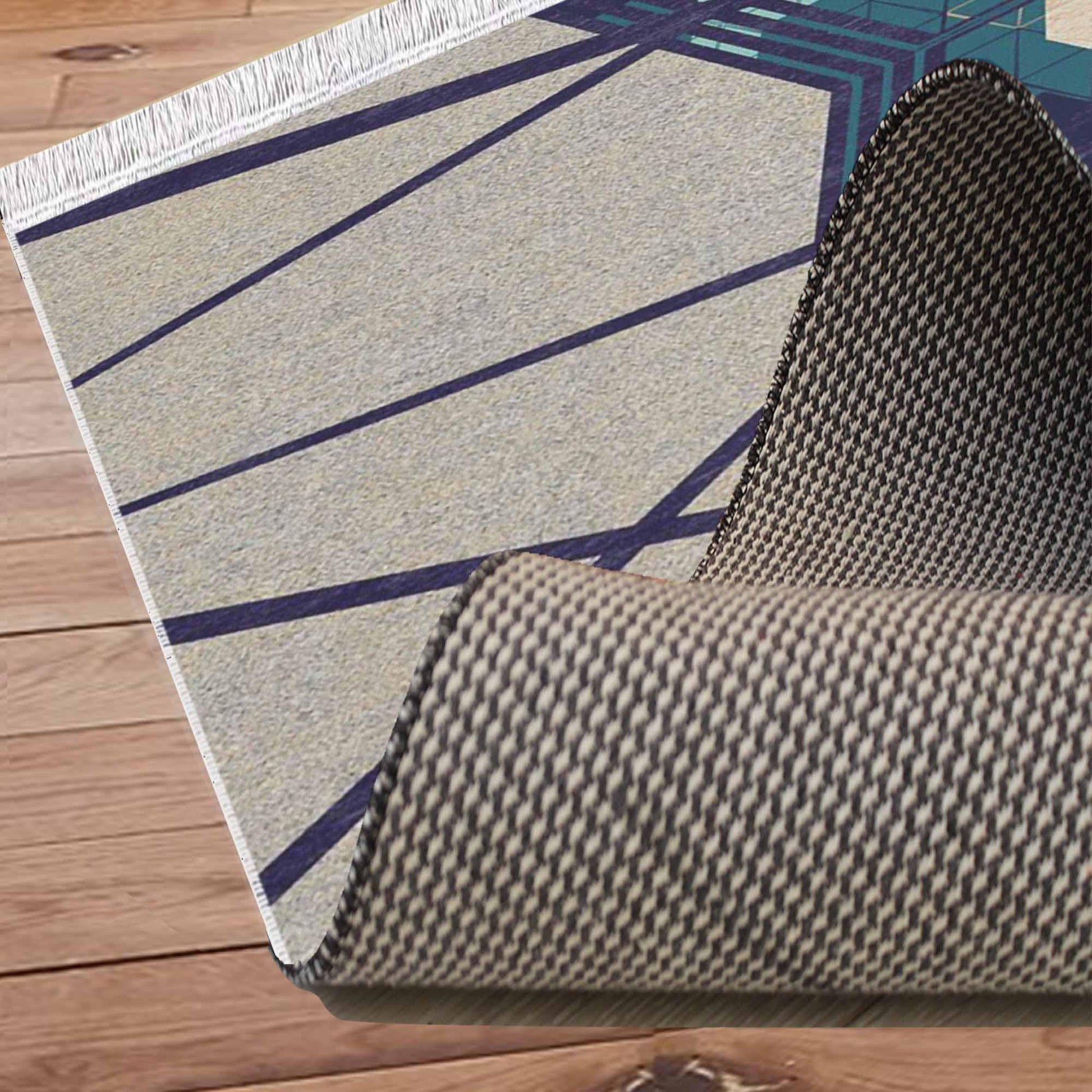 Gray Green Modern Design Area Rug Runner, Geometric Accent Carpet, Unique Room Mat, Washable Anti-Slip Rug with pillow case gift