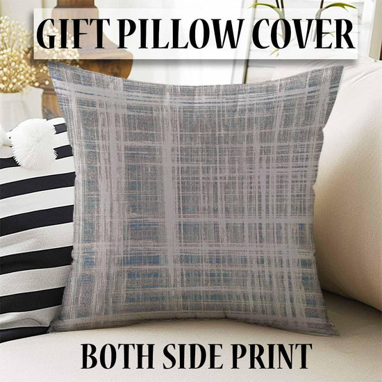 Gray White Blue Lines Modern Design Area Rug Runner, Geometric Accent Carpet, Unique Room Mat, Washable Anti-Slip Rug with pillow case gift