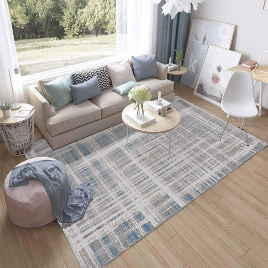 Gray White Blue Lines Modern Design Area Rug Runner, Geometric Accent Carpet, Unique Room Mat, Washable Anti-Slip Rug with pillow case gift