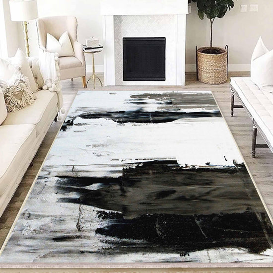 Black White Abstract Modern Design Area Rug Runner, Geometric Accent Carpet, Unique Room Mat, Washable Anti-Slip Rug with pillow case gift