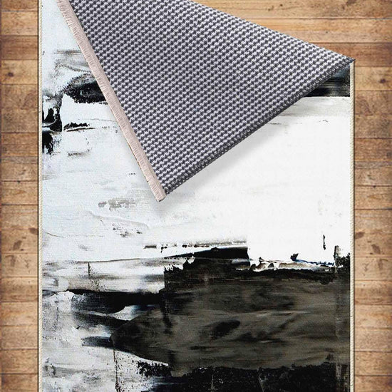 Black White Abstract Modern Design Area Rug Runner, Geometric Accent Carpet, Unique Room Mat, Washable Anti-Slip Rug with pillow case gift