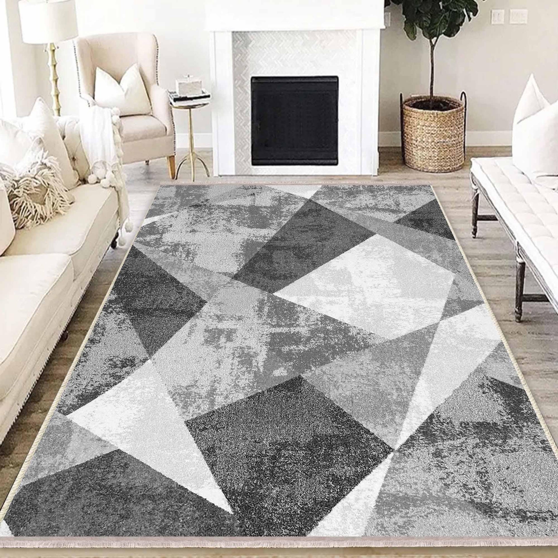 Gray White Black Modern Design Area Rug Runner, Geometric Accent Carpet, Unique Room Mat, Washable Anti-Slip Rug with pillow case gift