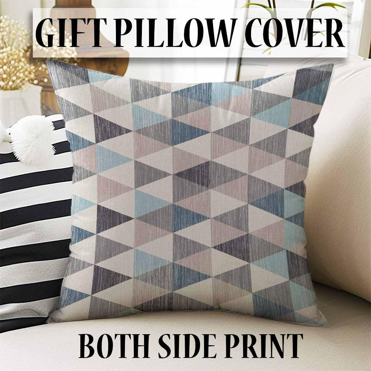 Blue Gray Triangle Geometric Design Area Rug Runner, Modern Accent Carpet, Unique Room Mat, Washable Anti-Slip Rug with pillow case gift