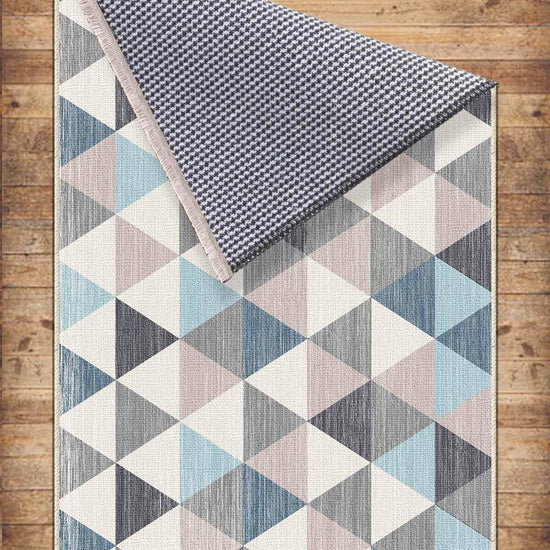 Blue Gray Triangle Geometric Design Area Rug Runner, Modern Accent Carpet, Unique Room Mat, Washable Anti-Slip Rug with pillow case gift