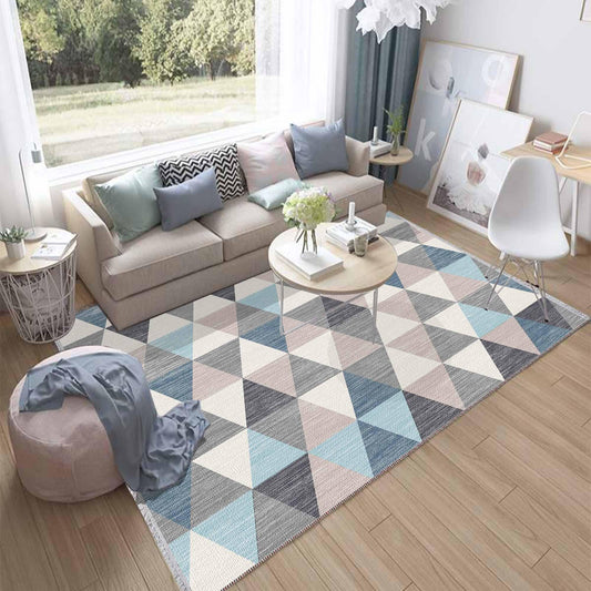 Blue Gray Triangle Geometric Design Area Rug Runner, Modern Accent Carpet, Unique Room Mat, Washable Anti-Slip Rug with pillow case gift