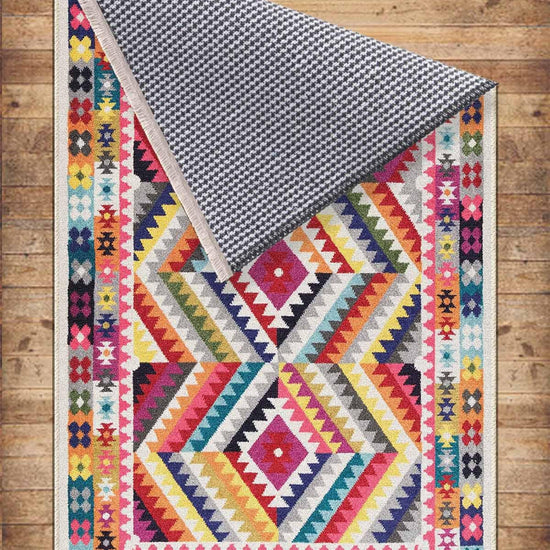 Colorful Aztec Ethnic Geometric Design Area Rug Runner, Modern Accent Carpet, Unique Room Mat, Washable Anti-Slip Rug with pillow case gift