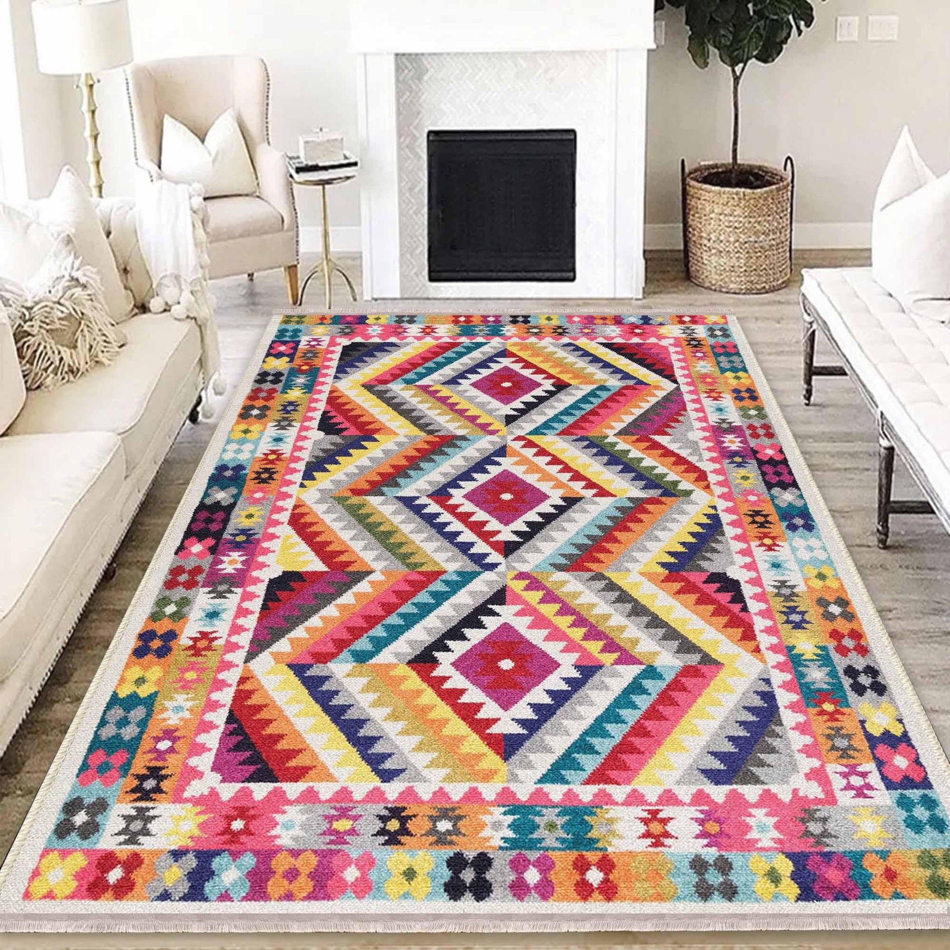 Colorful Aztec Ethnic Geometric Design Area Rug Runner, Modern Accent Carpet, Unique Room Mat, Washable Anti-Slip Rug with pillow case gift