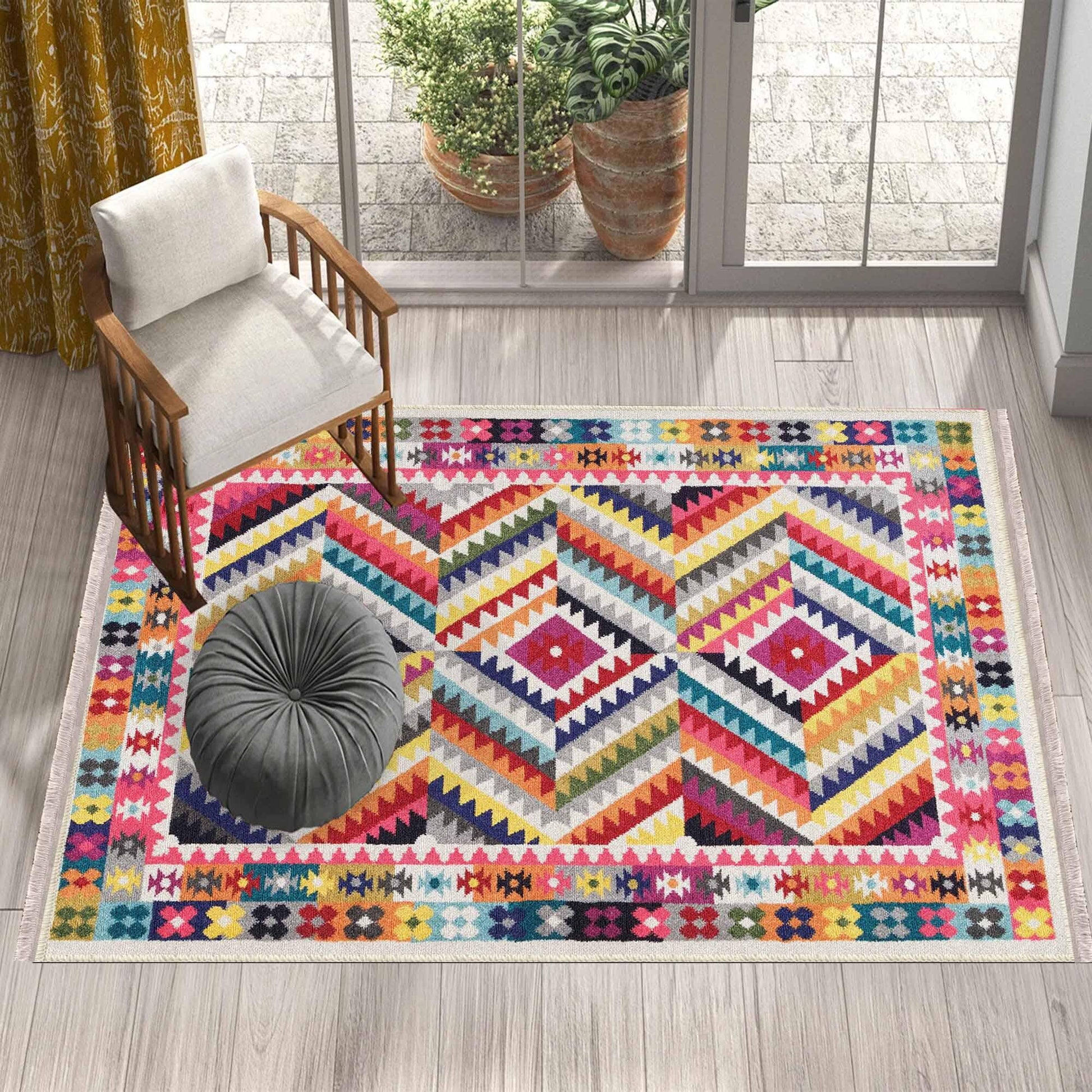 Colorful Aztec Ethnic Geometric Design Area Rug Runner, Modern Accent Carpet, Unique Room Mat, Washable Anti-Slip Rug with pillow case gift