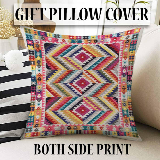 Colorful Aztec Ethnic Geometric Design Area Rug Runner, Modern Accent Carpet, Unique Room Mat, Washable Anti-Slip Rug with pillow case gift