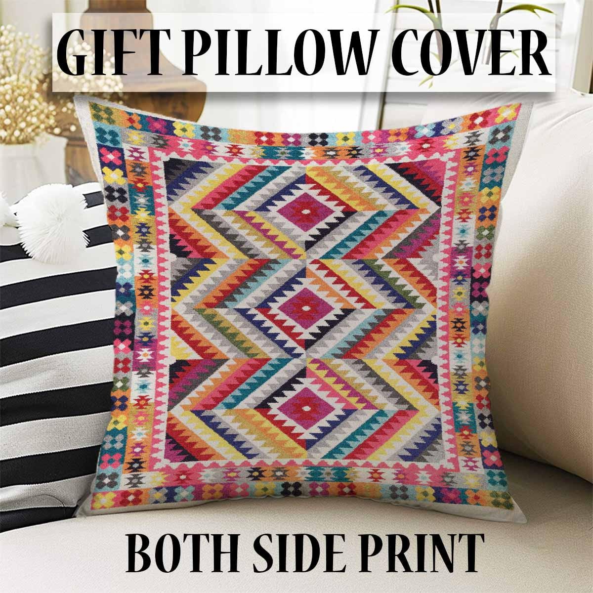 Colorful Aztec Ethnic Geometric Design Area Rug Runner, Modern Accent Carpet, Unique Room Mat, Washable Anti-Slip Rug with pillow case gift