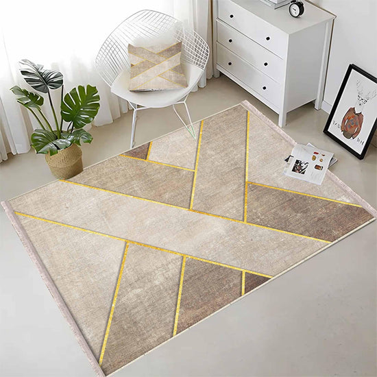 Brown Yellow Lines Geometric Design Area Rug Runner, Modern Accent Carpet, Unique Room Mat, Washable Anti-Slip Rug with pillow case gift