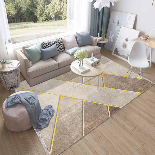 Brown Yellow Lines Geometric Design Area Rug Runner, Modern Accent Carpet, Unique Room Mat, Washable Anti-Slip Rug with pillow case gift