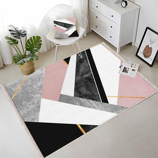 Pink Black Gray Geometric Design Area Rug Runner, Modern Accent Carpet, Unique Room Mat, Washable Anti-Slip Rug with pillow case gift