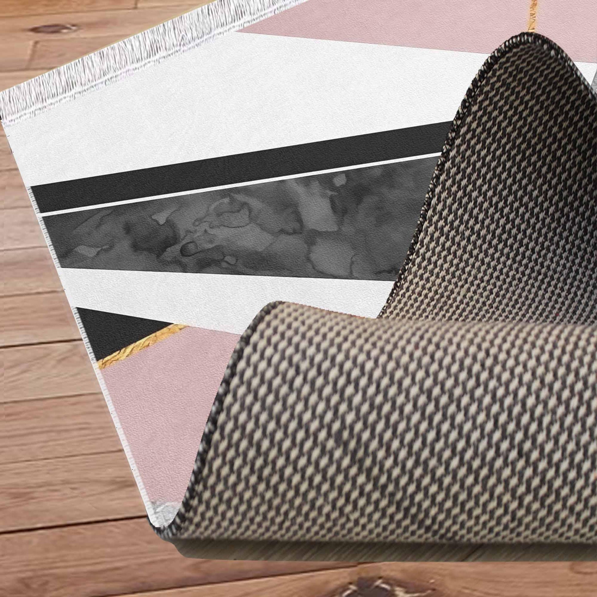 Pink Black Gray Geometric Design Area Rug Runner, Modern Accent Carpet, Unique Room Mat, Washable Anti-Slip Rug with pillow case gift