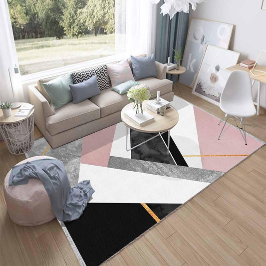 Pink Black Gray Geometric Design Area Rug Runner, Modern Accent Carpet, Unique Room Mat, Washable Anti-Slip Rug with pillow case gift