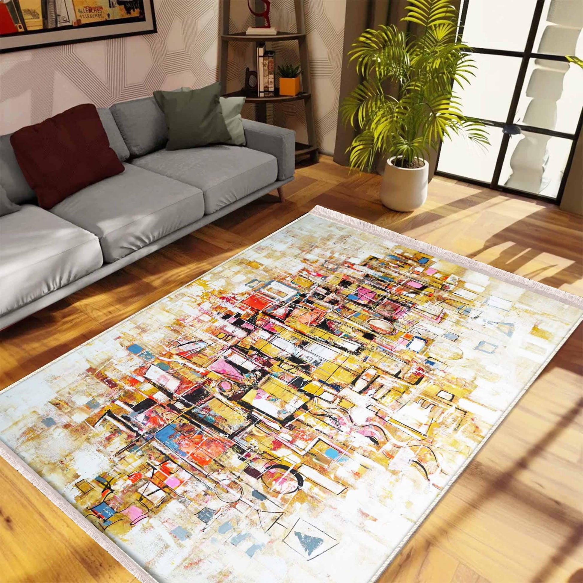 Colorful Cubes Geometric Design Area Rug Runner, Modern Accent Carpet, Unique Room Mat, Washable Anti-Slip Rug with pillow case gift
